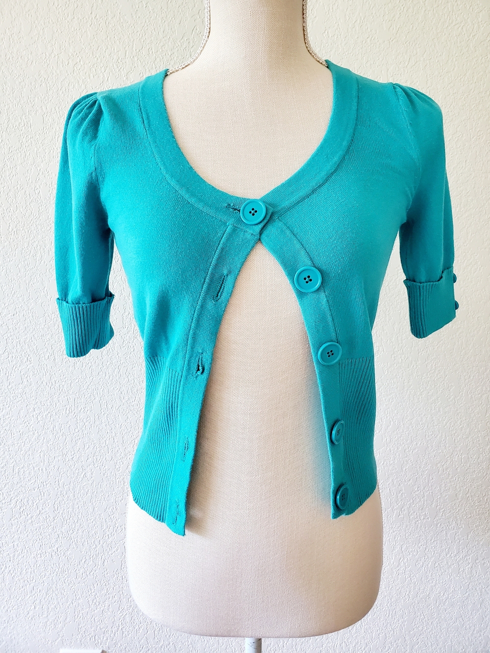 Takeout Teal Button-Front Short Sleeve Cardigan